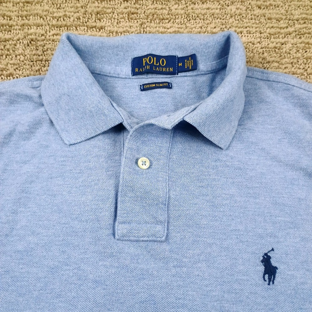 Polo Ralph Lauren Polo Shirt Mens Medium Blue Heather Custom Slim Fit Short Slee